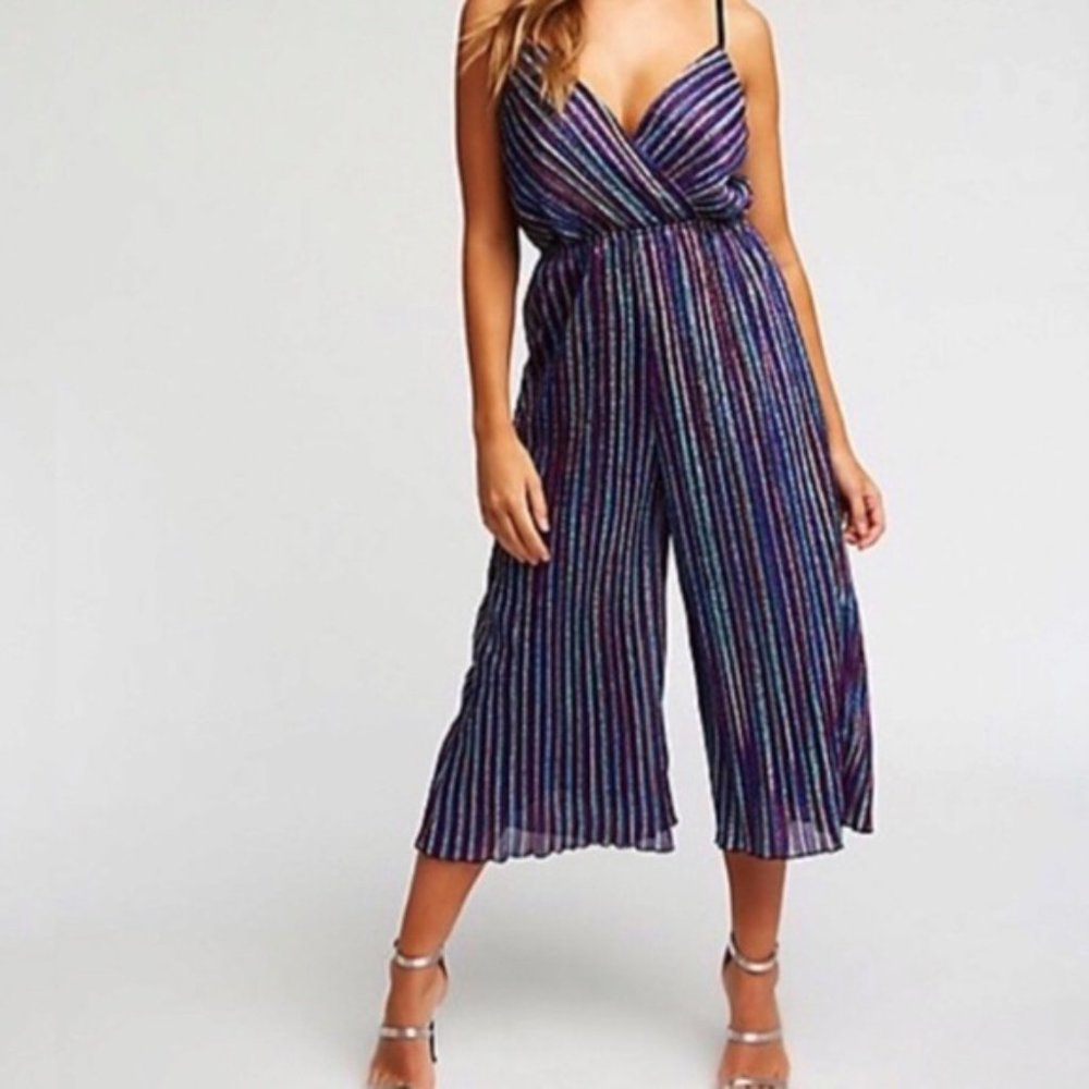 Charlotte Russe Rainbow Striped Glitter Romper